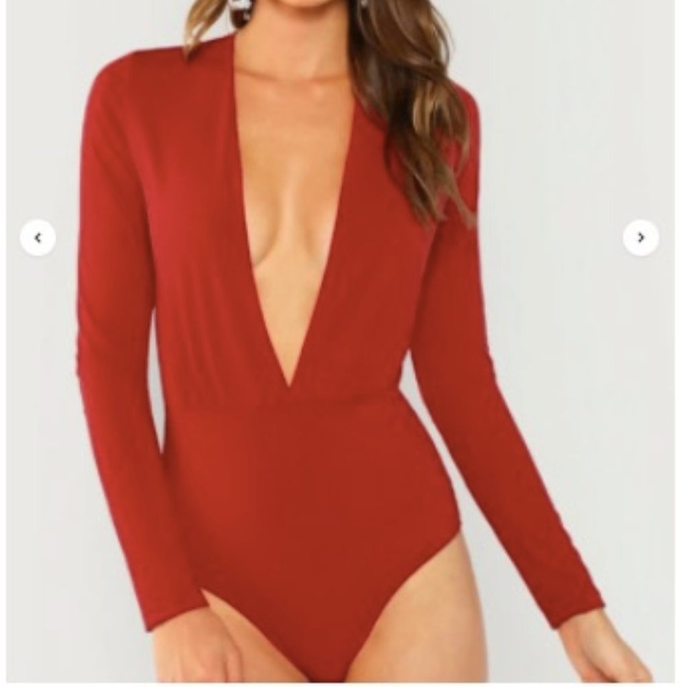 Plunging Neck Solid Bodysuit